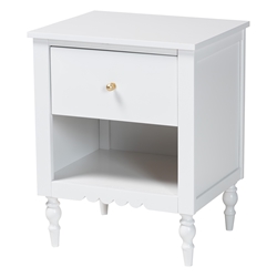 Baxton Studio Roni Modern White Wood 1-Drawer Nightstand with Scalloped Edges